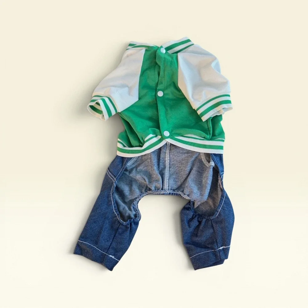 Green Varsity Jacket Denim Pet Jumpsuit Speed Limit 50 Dog‎ Cat Clothes XL